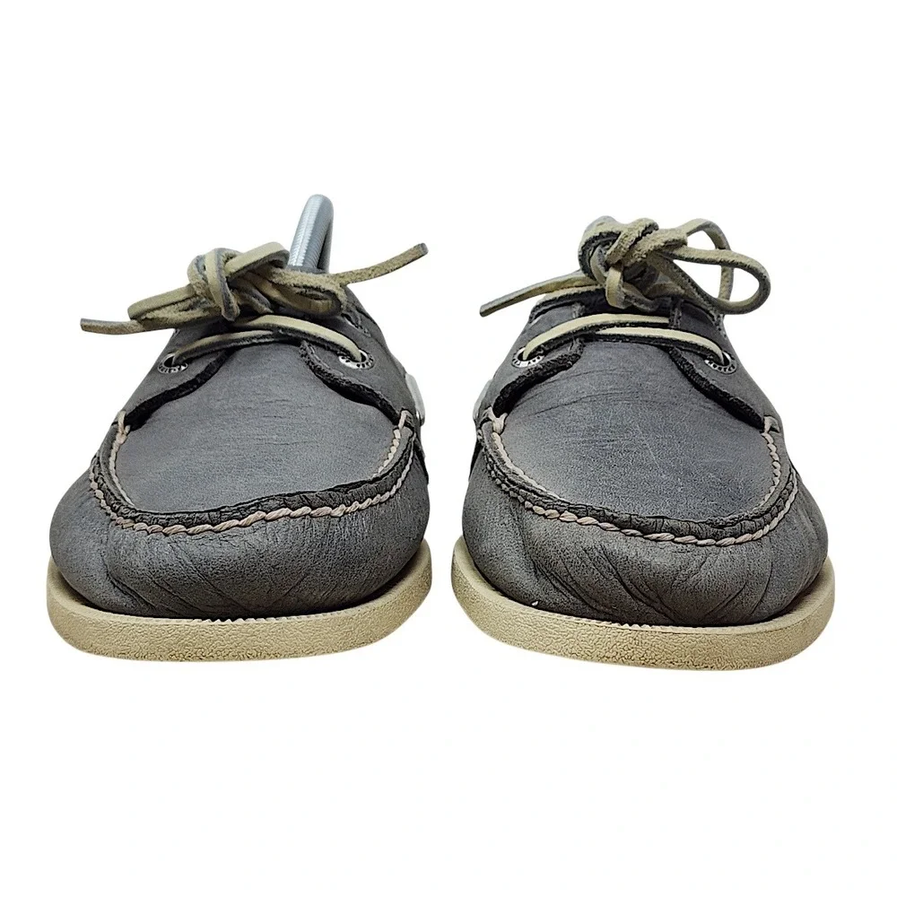 Sperry Top Sider 8.5 M Men Gray Leather Authentic Original Boat Shoes Classic